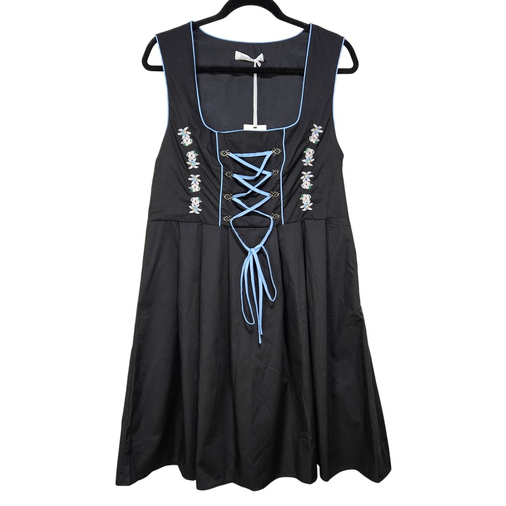 Floral Embroidered Lace-Up Peasant Dress L Renaissance Oktoberfest Whimsigoth